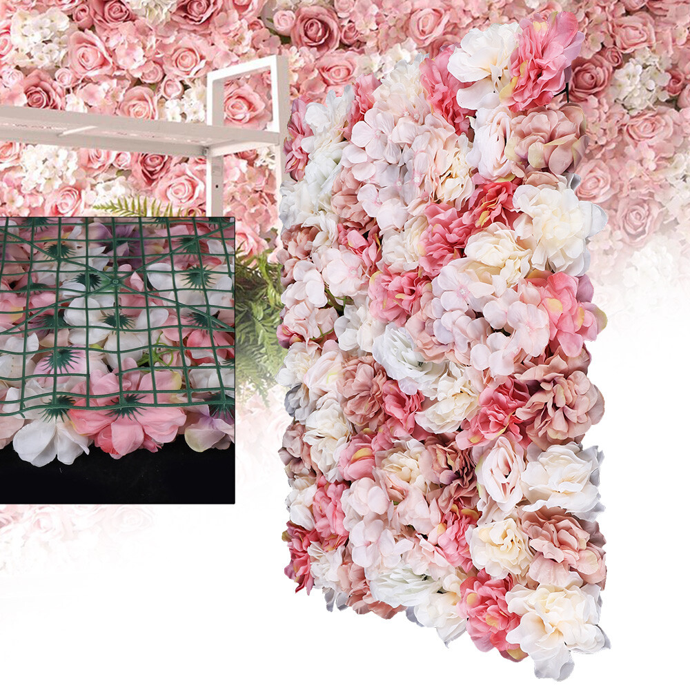 6pcs Artificial Rose Flower Wall Hydrangea Panel Background Wedding Party Decor