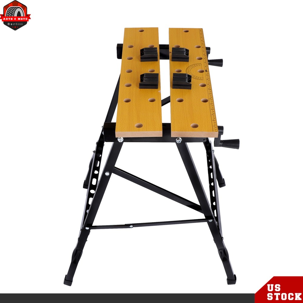 Adjustable Folding Workbench 220lbs Capacity with Built-in Ruler & Protractor