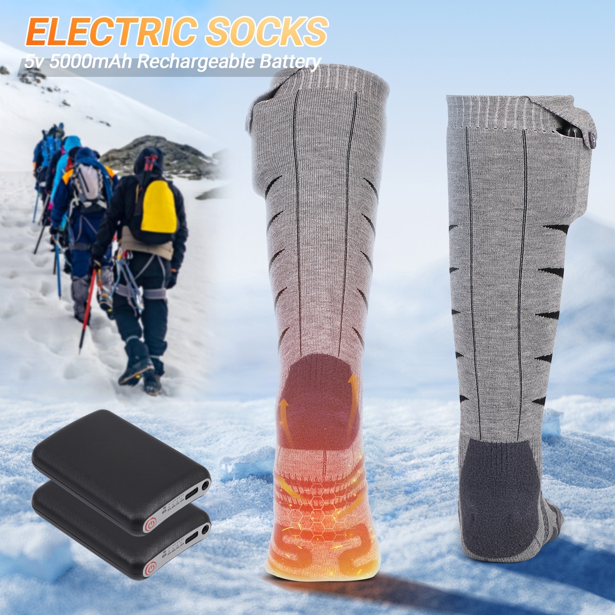 Rechargeable Electric 5000mAh Battery Heated Socks Men Women Winter Foot Warmer