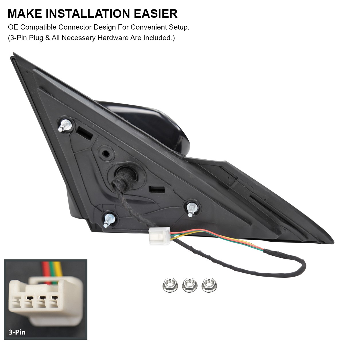 Left/Driver Side Fits 2016-2020 Honda Civic 3-Pin Power Adjustable View Mirror