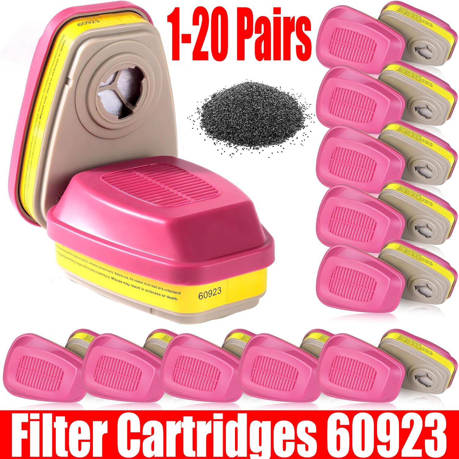 1-20 Pairs For 3M 60923 Organic Gas Replacement Respirator Cartridge/Filter new