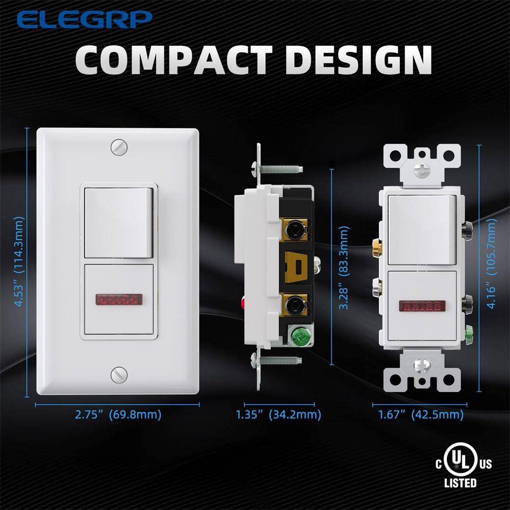 15 Amp Decorator Combination Single Pole Rocker Switch with Pilot Light, Wall Pl