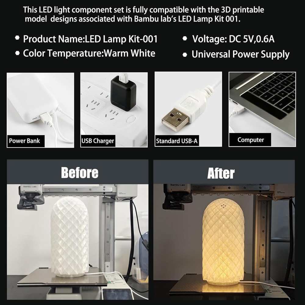 4-Pack DIY LED Lamp Kit for Bambu Lab and Makerworld 3D Printers