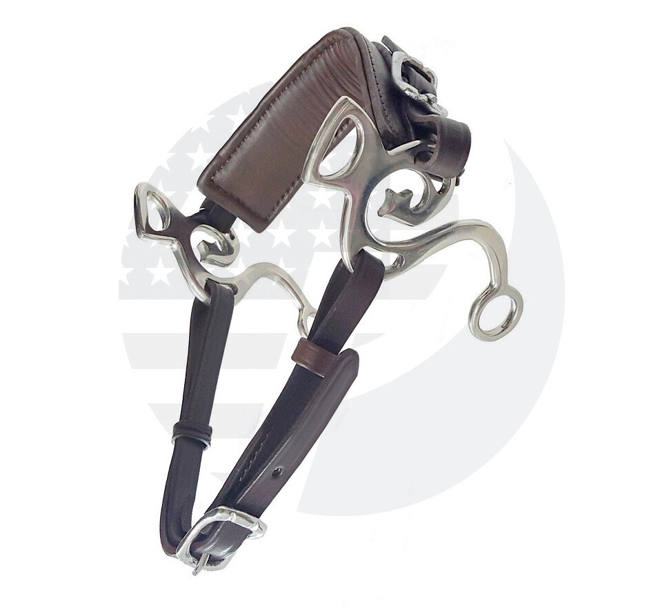 Hackamore Bitless Horse Bit English Western Adjustable Brown Leather