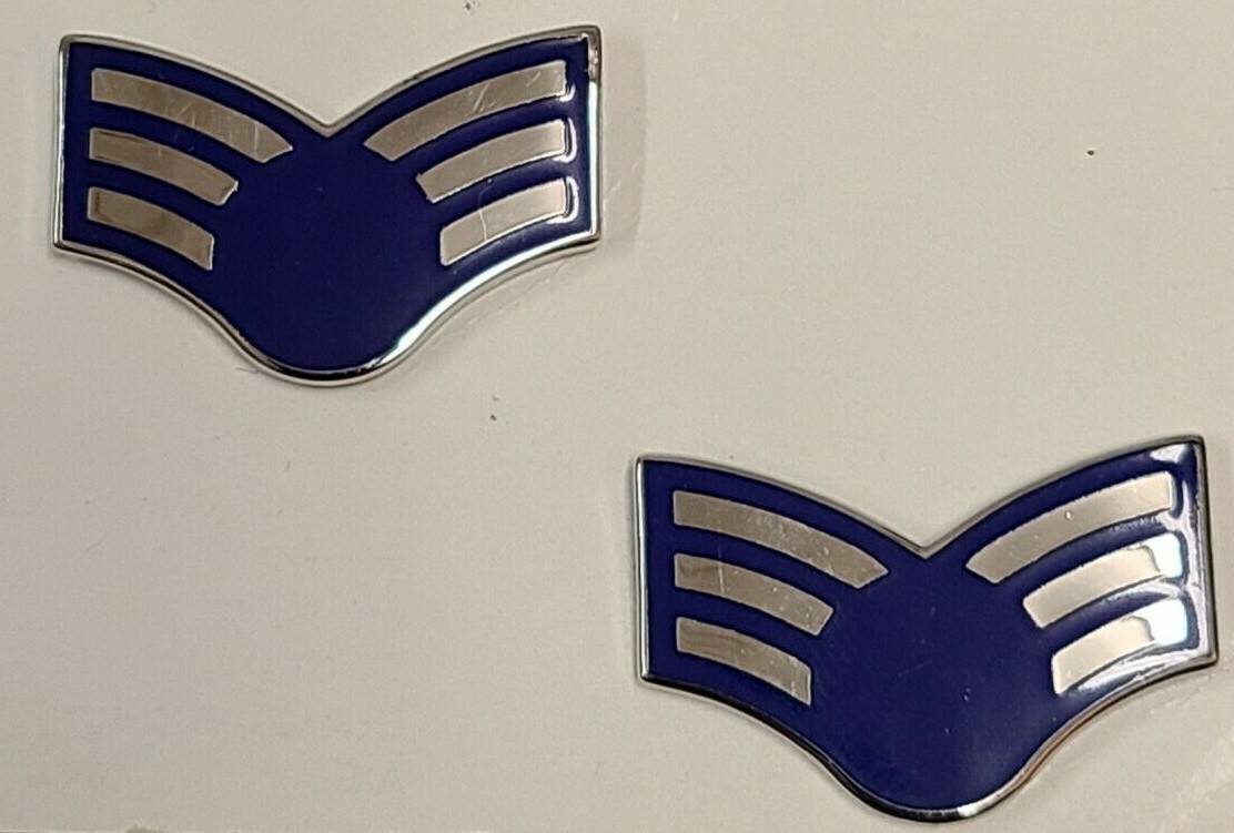 USAF SENIOR AIRMAN SRA METAL CHEVRON RANK COLLAR BADGE INSIGNIA -OBSOLETE-1 PAIR