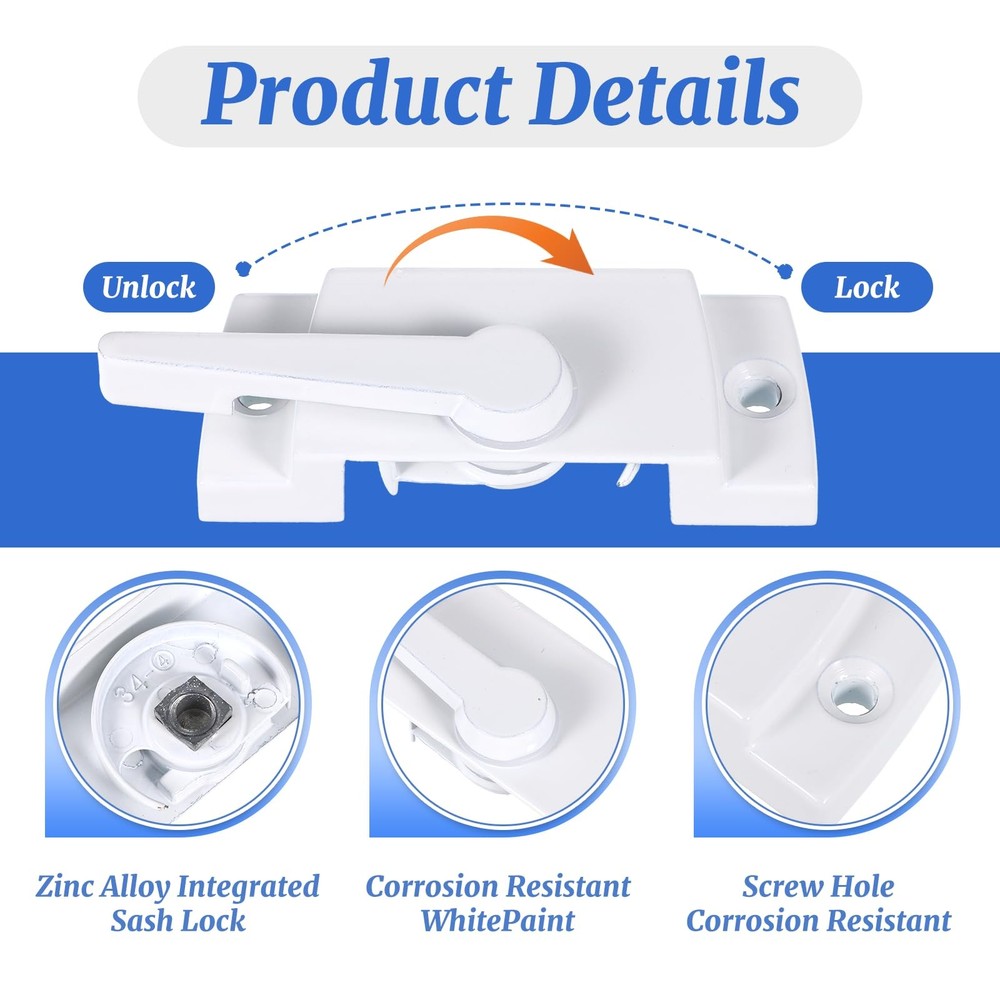 2 Pack Window Sash Locks Window Latches Replacement Cam Action White WindowLo...