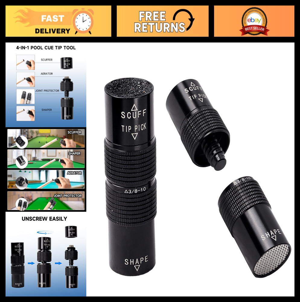 Billiard Pool Cue Tip Tool - Scuffer, Shaper, Aerator & Joint Protector Accessor