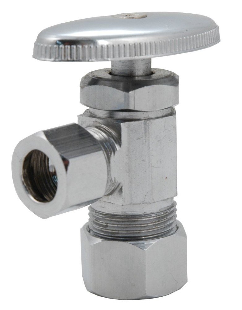 Angle Stop Valve, Supply 5/8" OD Compression Inlet, 3/8" OD...