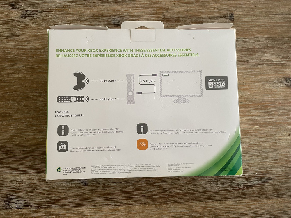 Xbox 360 Essentials Pack - Open box with new, unused controller, DVD remote