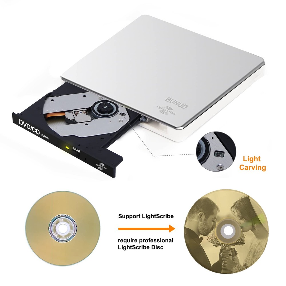 External CD DVD Drive LightScribe CD/DVD +/-RW Burner Player Writer Optical D...