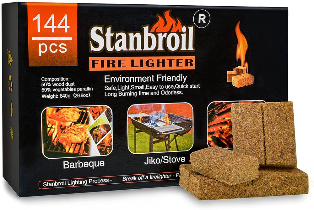 Stanbroil 144 Pcs Fire Starters, Natural Charcoal Squares Fire Starters Super Fa