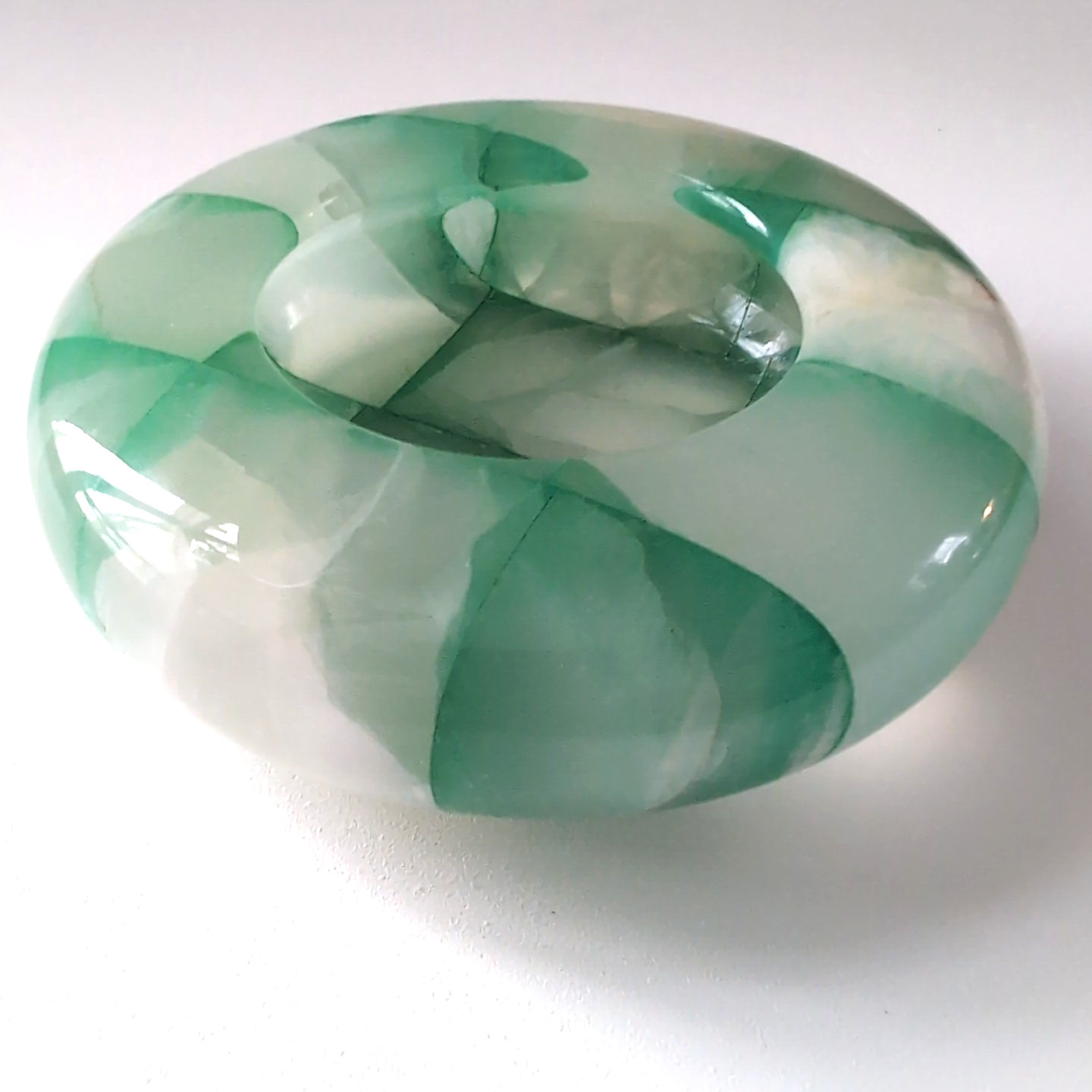 Vintage Carved Green Onyx Stone Ashtray MCM Heavy Trinket Made Italy Checkered