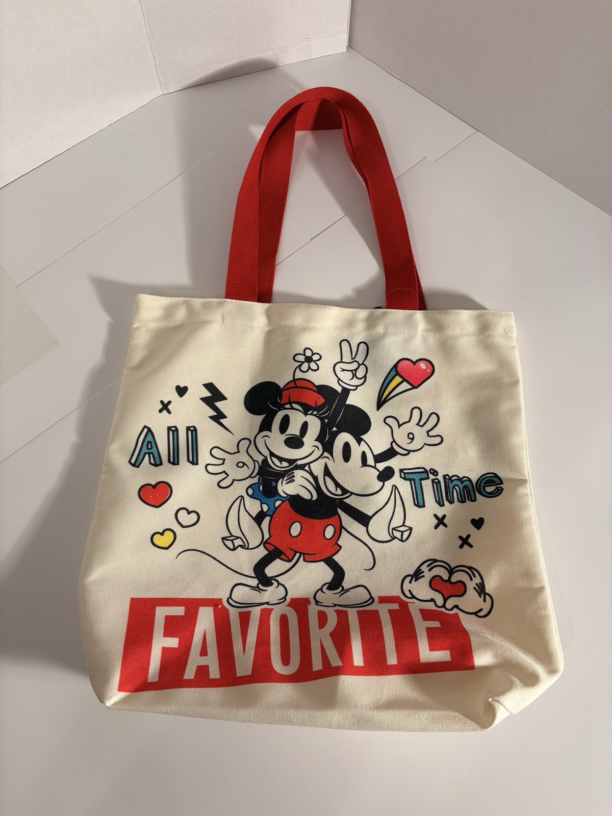 Disney Mickey Mouse Minnie Mouse Medium Tote Bag Cream Red Black Multicolor