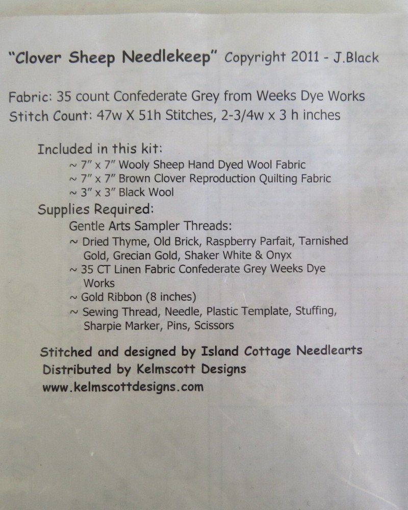 New Craft Kit Island Cottage Needle Arts Thread SHEEP NEEDLEKEEP PATTERN ONLY