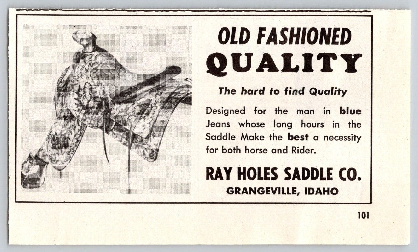 1960 Advertising Print Ad  Ray Holes Saddle Co Grangeville Idaho Quality