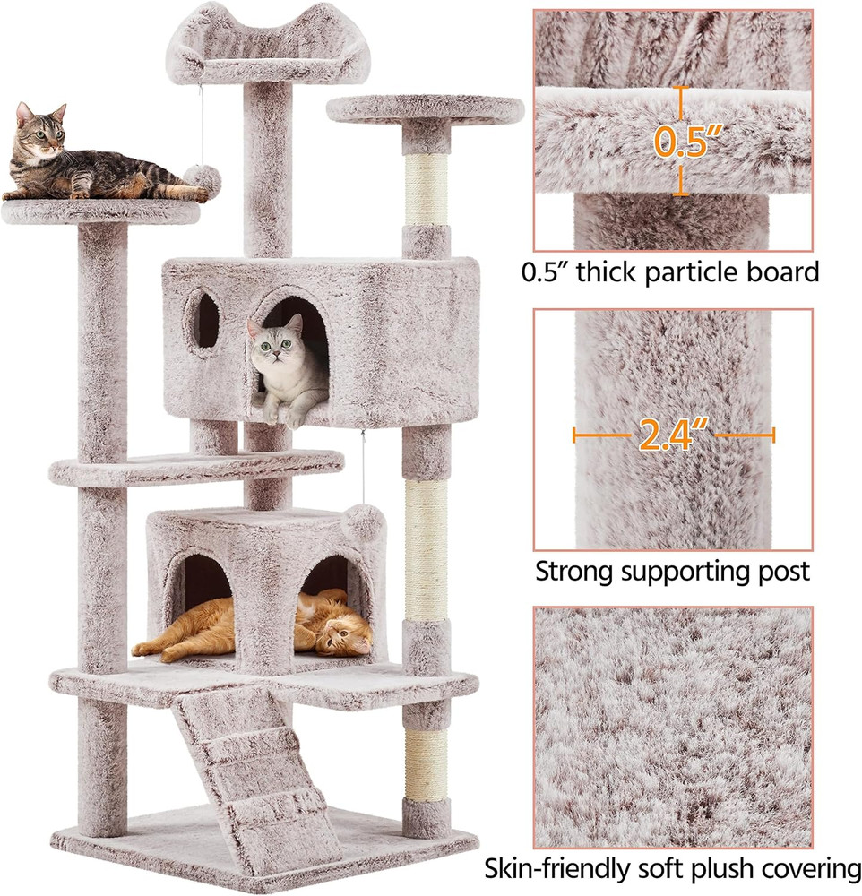 Deluxe 54" Cat Tree with Double Condo, Scratching Posts & Play Balls