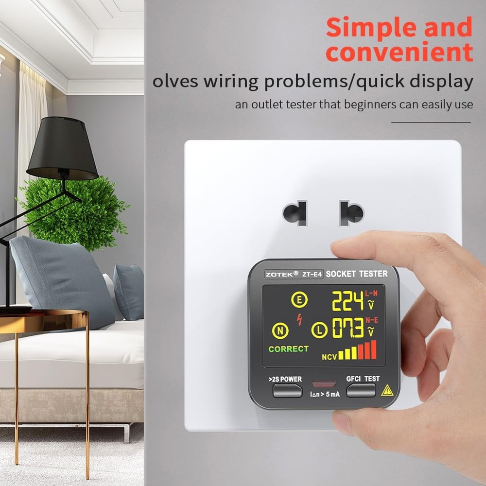Socket Tester, Plug Tester for Electrical outlets,ZT-E4, Leakage Detector wit...