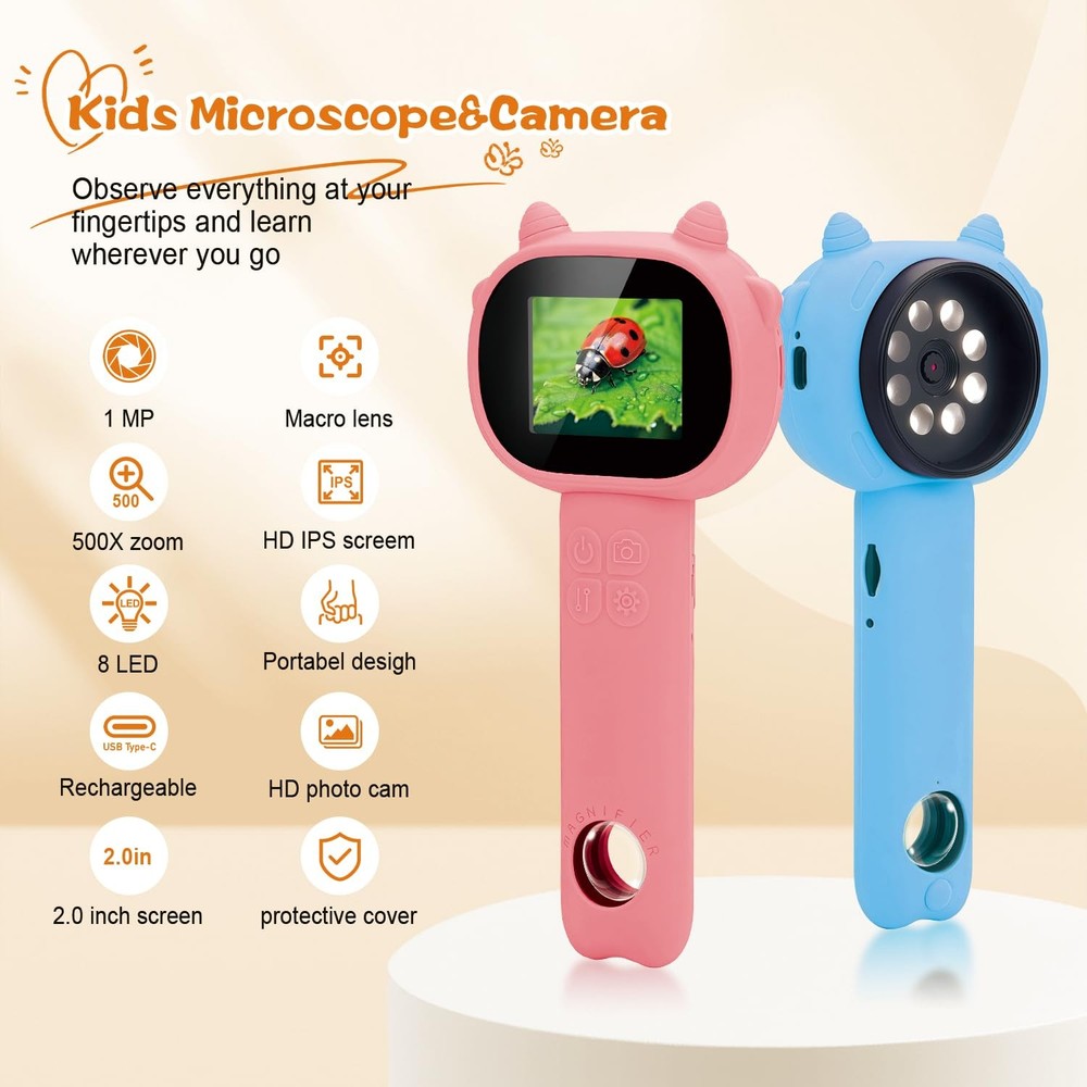 Microscope for - 2.4" Screen Mini Pocket Handheld Microscope for Toddlers-STE...
