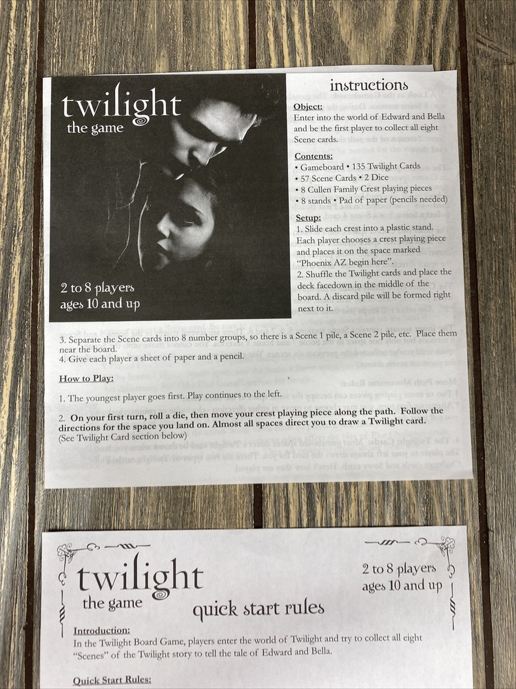 Cardinal Twilight The Game 2009 Replacement Piece Part Instructions Quick Start