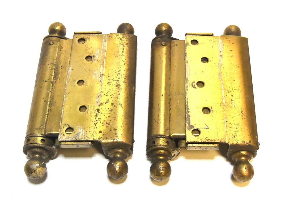 2 LARGE MATCHING VINTAGE SPRING HINGE SET BRASS FINISH