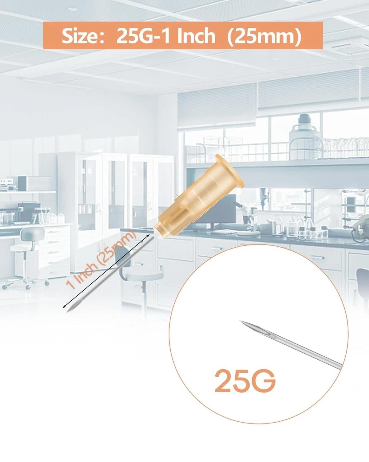 100pcs 25g Needles 25gauge 1inch/25mm Sterile Disposable Injection Needles Dispe