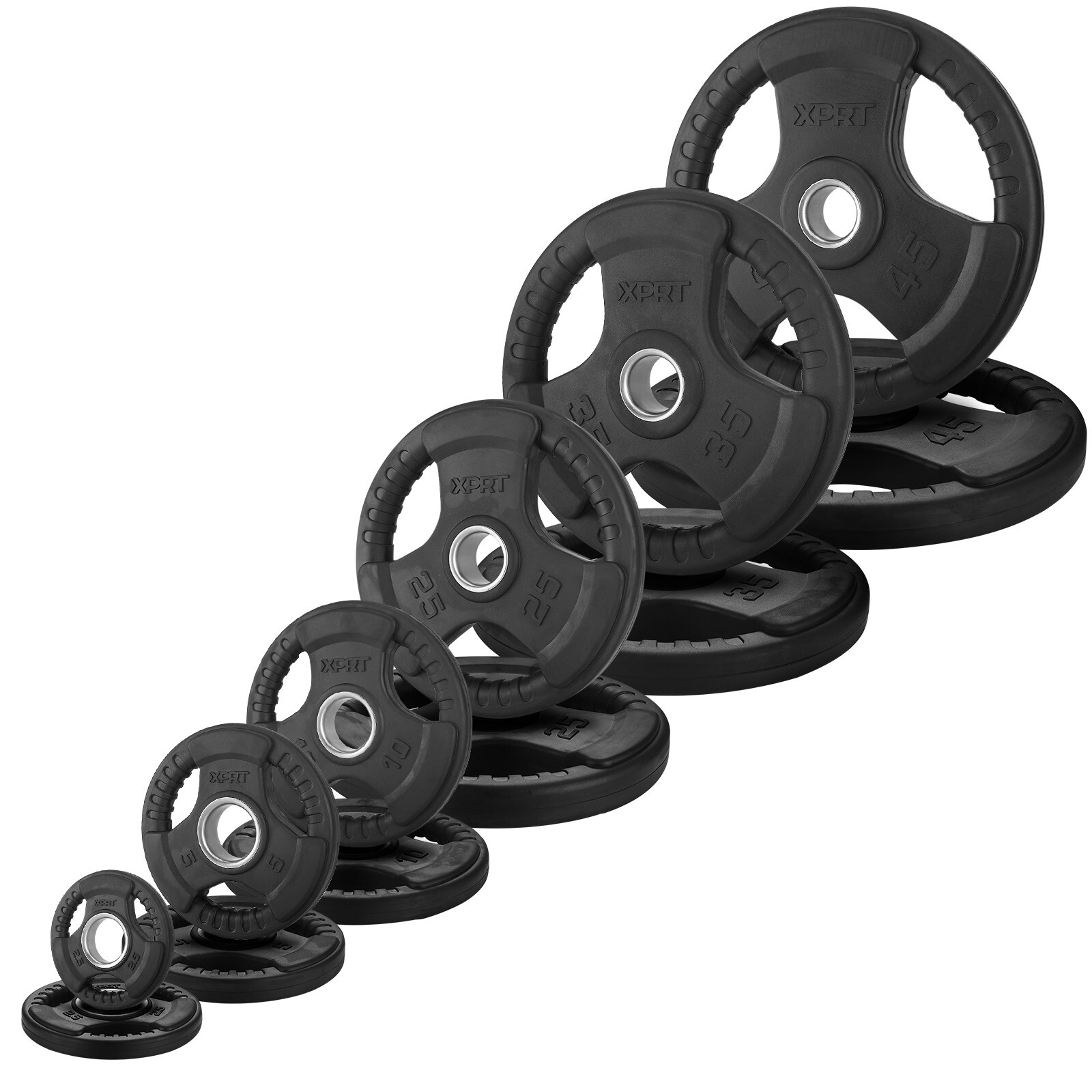 XPRT Fitness Olympic Weight Plates 2.5-45lb Rubber Coated Triple-Grip Home Gym W