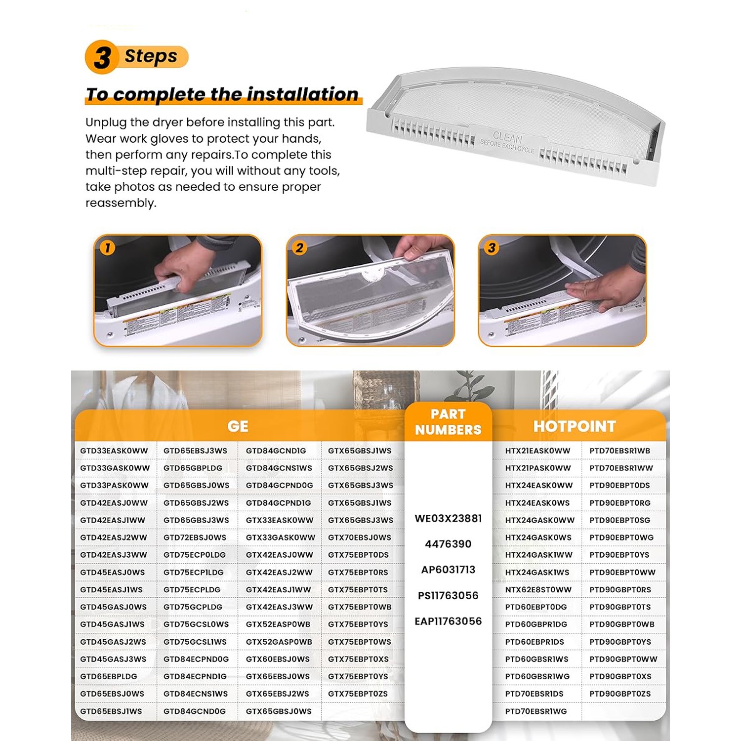 WE03X23881 Dryer Lint Screen Replacement for GE, Lint Trap Filter