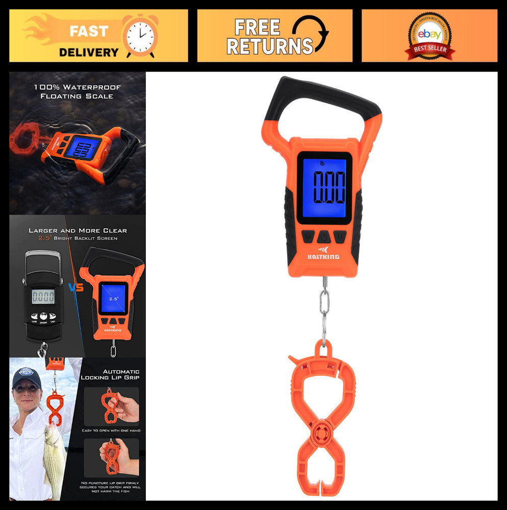 Floating Waterproof Digital Fish Scale, 110lb Capacity, Large LCD Display, Multi