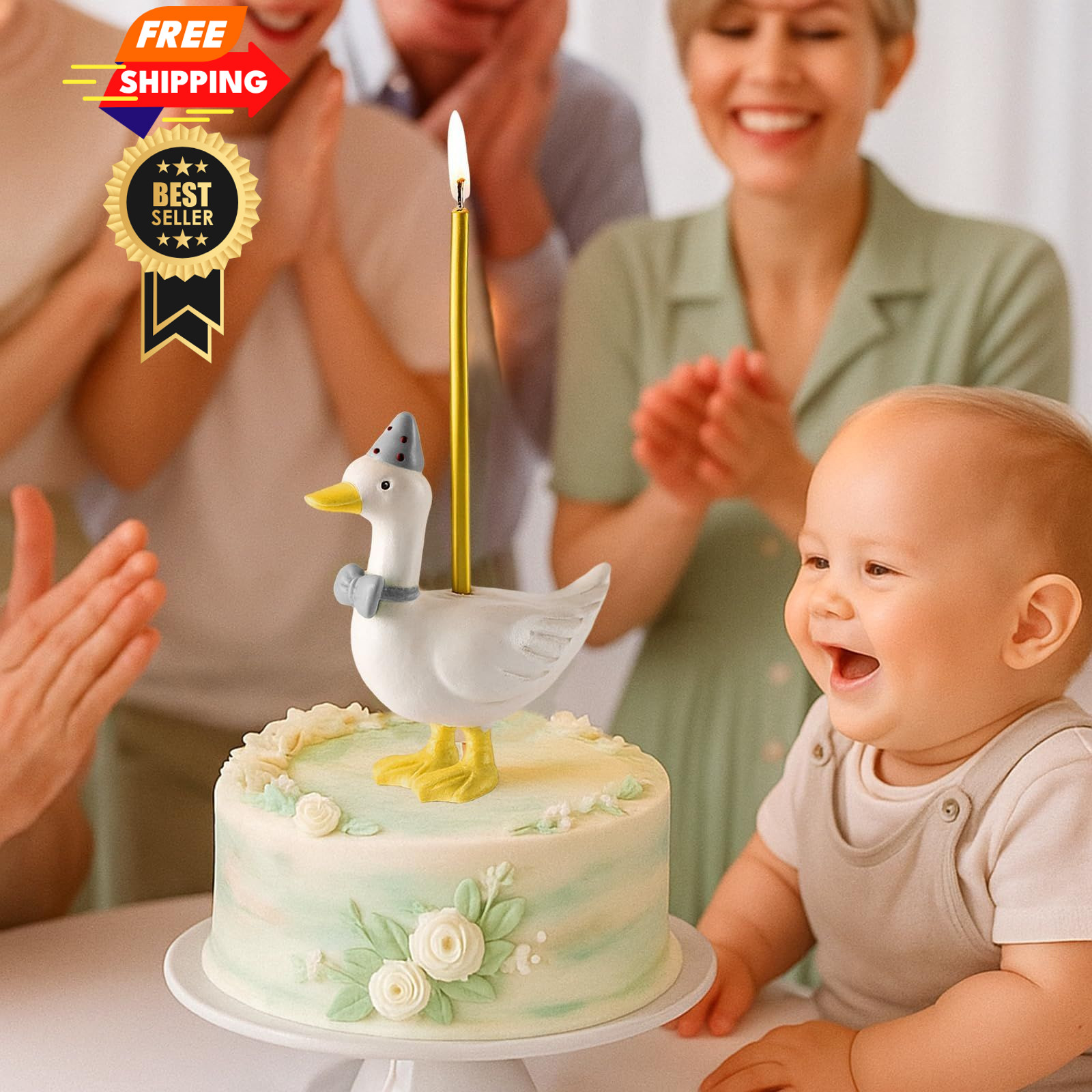 Mumufy Silly Goose Cake Candle Holders with Birthday One Gray