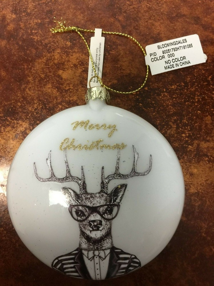 GLASS DISC W/DEER PATTERN BASIC XMAS Ornament NEW