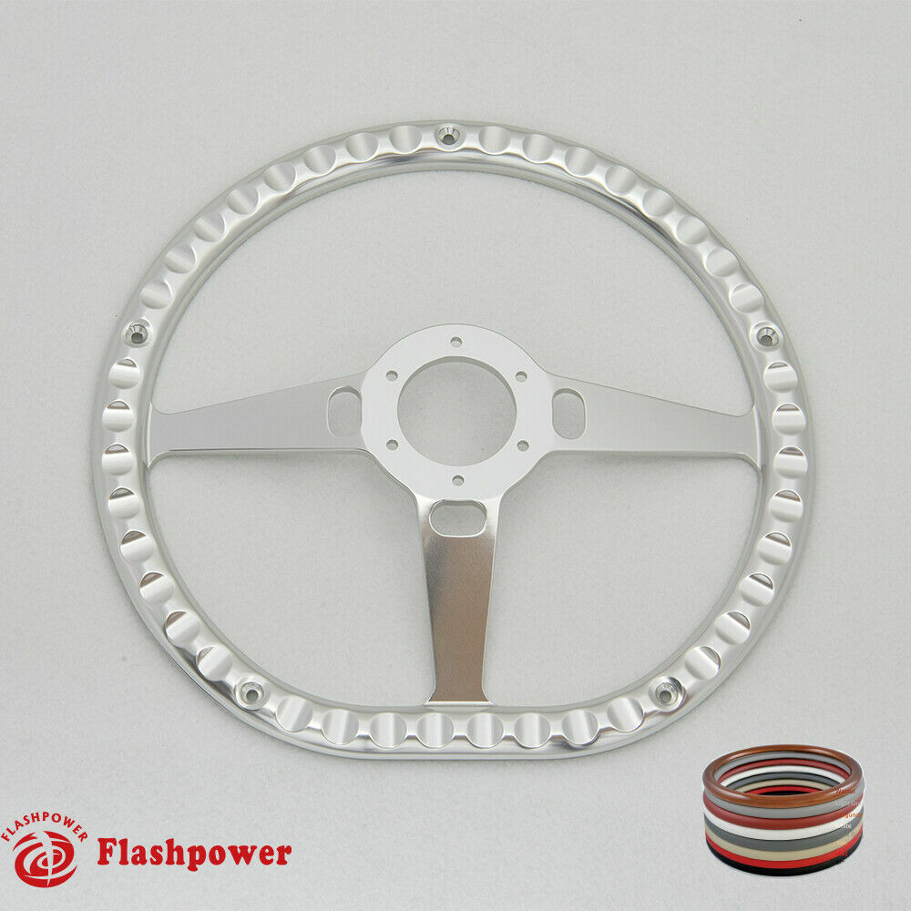 14" D Type Billet Steering Wheel Black Half Wrap Muscle Car GMC W/Horn Button