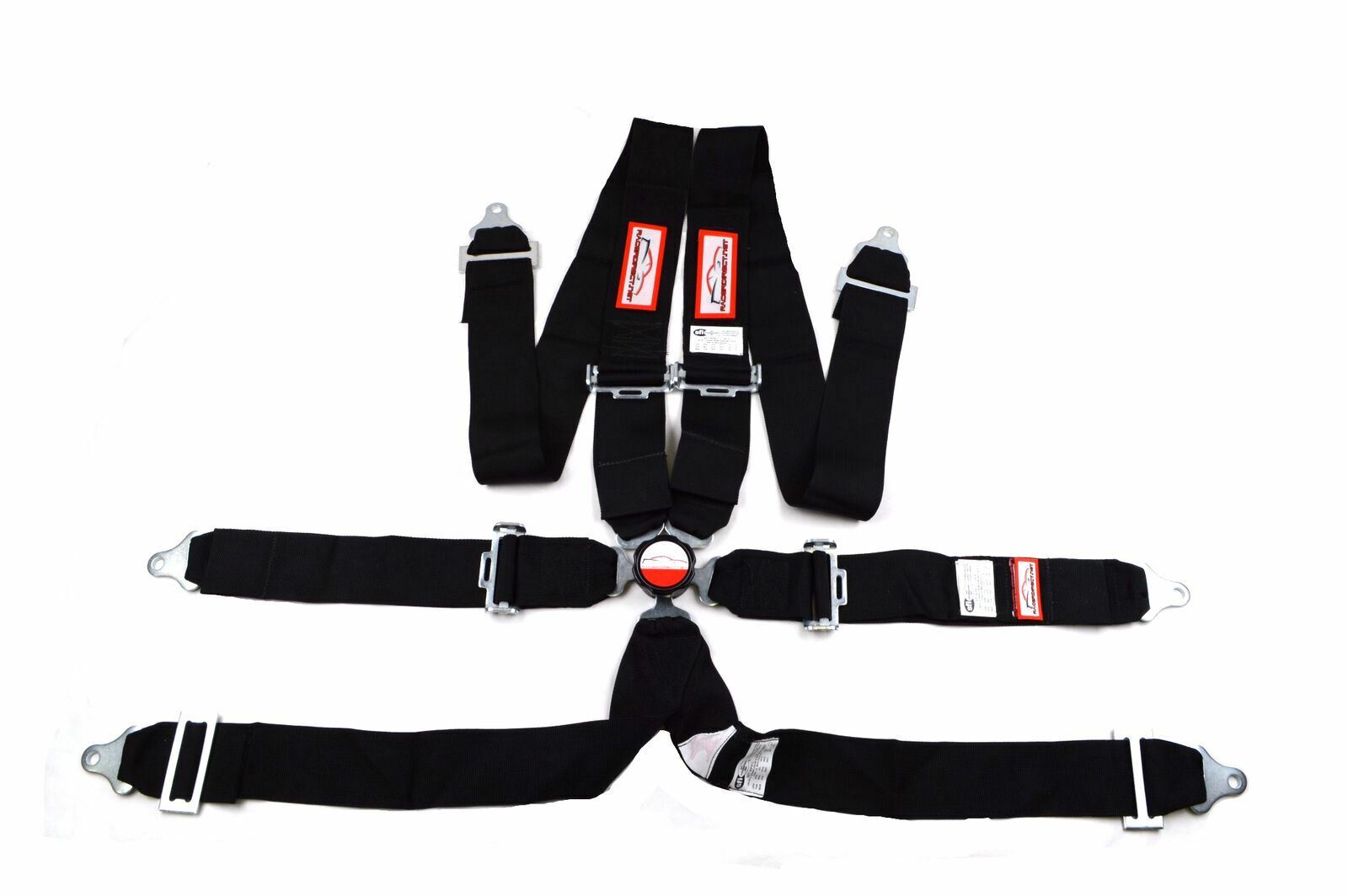 BLACK 6 POINT SAFETY HARNESS SFI 16.1 RACING FLOOR MOUNT 3" CAM LOCK BOLT IN