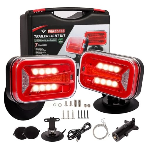 Wireless Trailer Lights Kit Magnetic – Rechargeable LED Tail Light, 90°