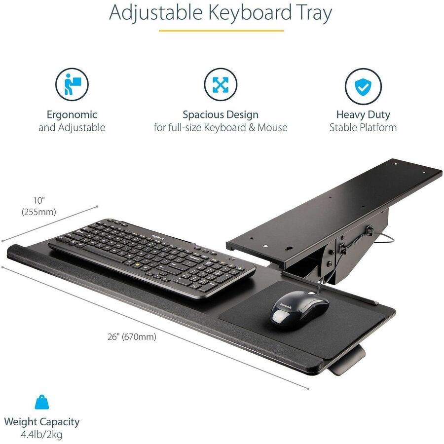 StarTech KBTRAYADJ2 Under Desk Keyboard Tray Black
