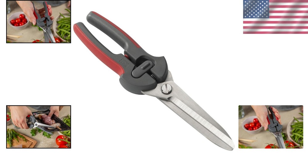 Multi-Purpose Pro Kitchen Shears with Quick-Release Spring and Locking Mechanism