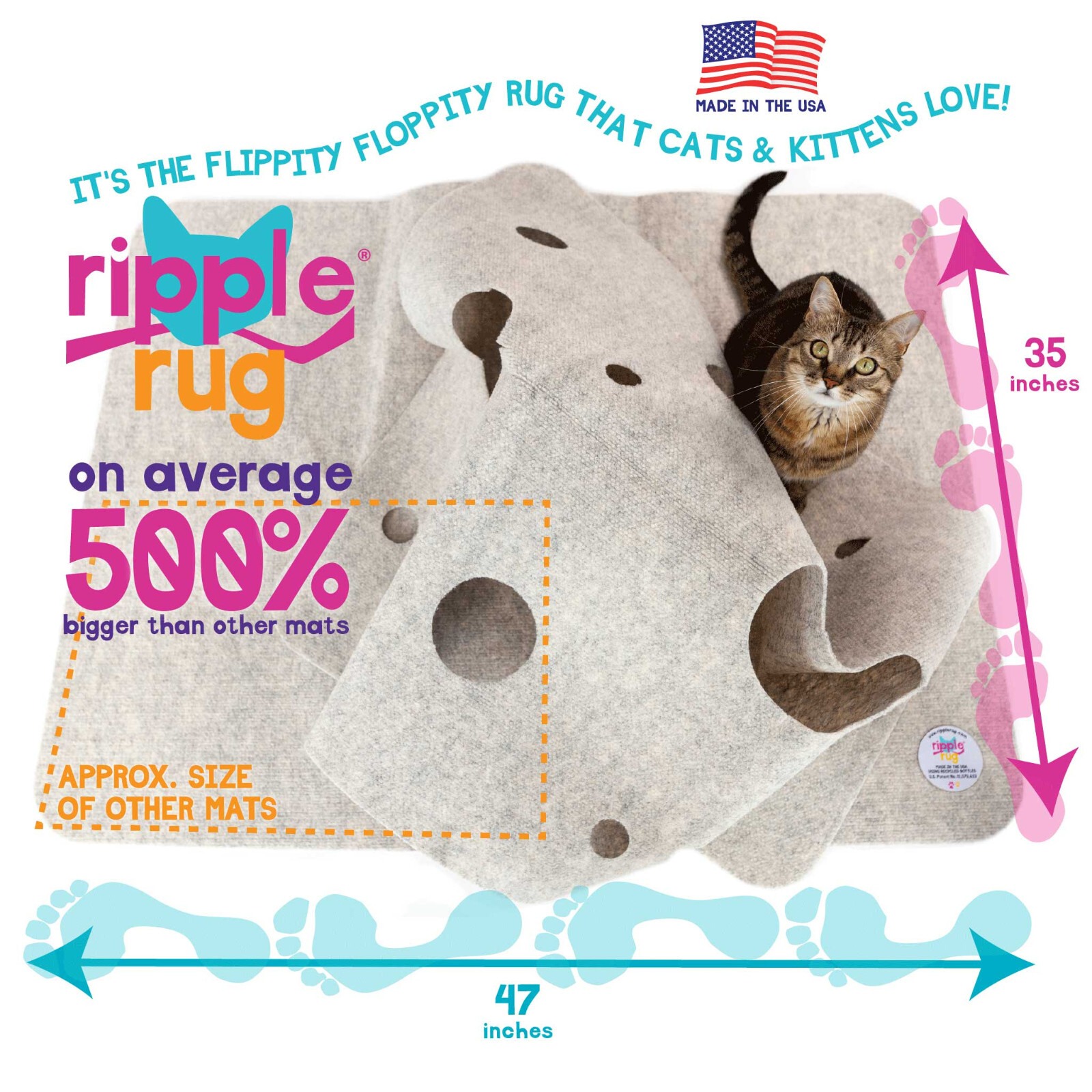 Updated-Ripple Rug Cat Activity Play Mat - Made in USA - We are the Manufacturer