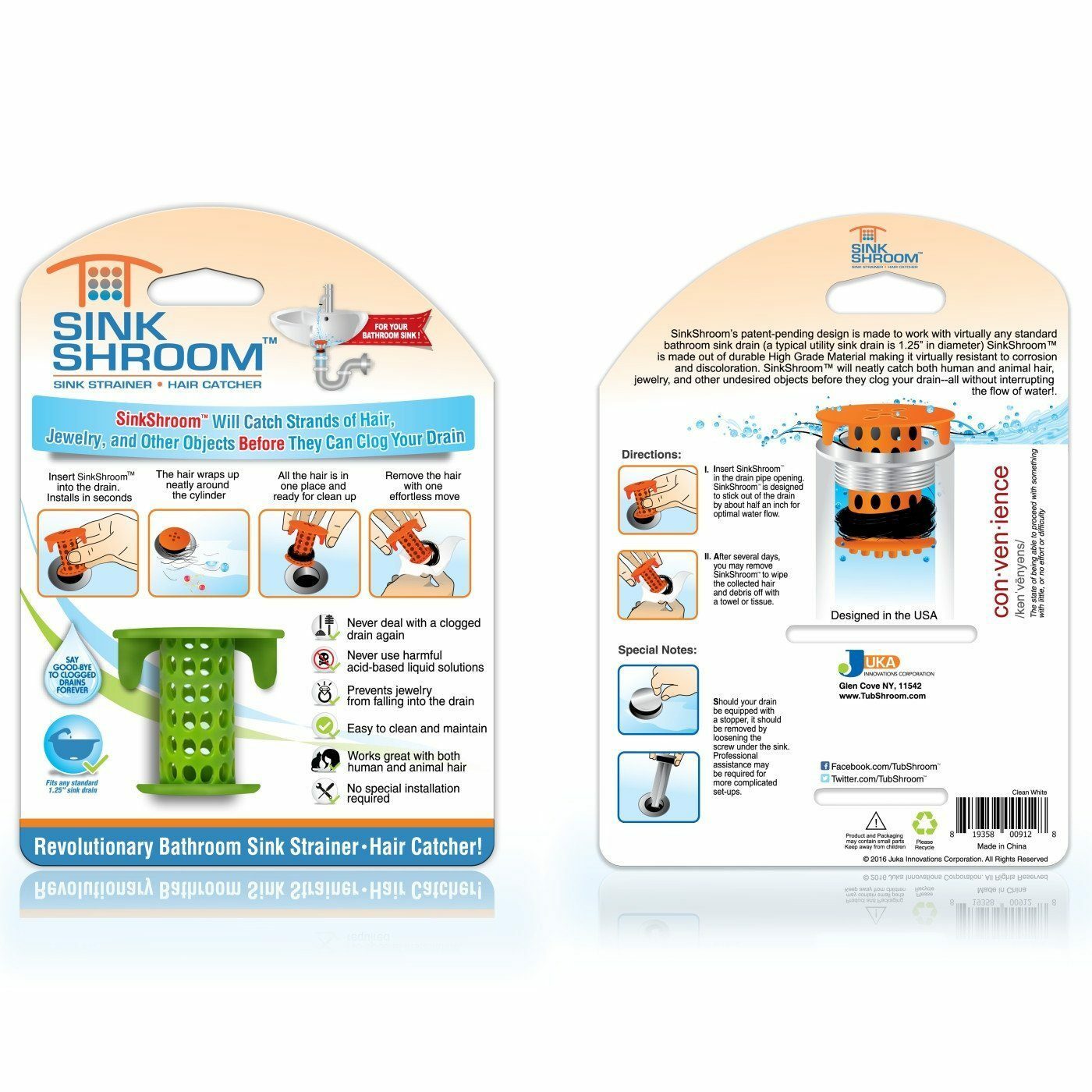 SinkShroom® Green Drain Protector Hair Catcher for No More Clogs by TubShroom