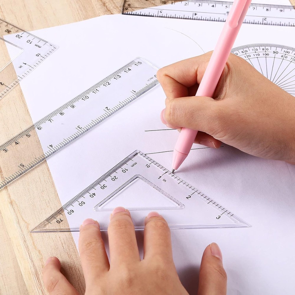 Tenare 1 Set Plastic Clear Math Set Includes Protractor Triangle Rulers 12 Inch