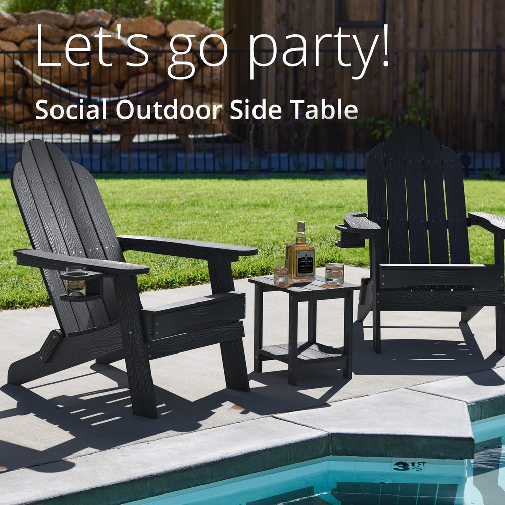 LUE BONA Adirondack Outdoor Side Table, 2-Tier Black HDPS Rectangular,