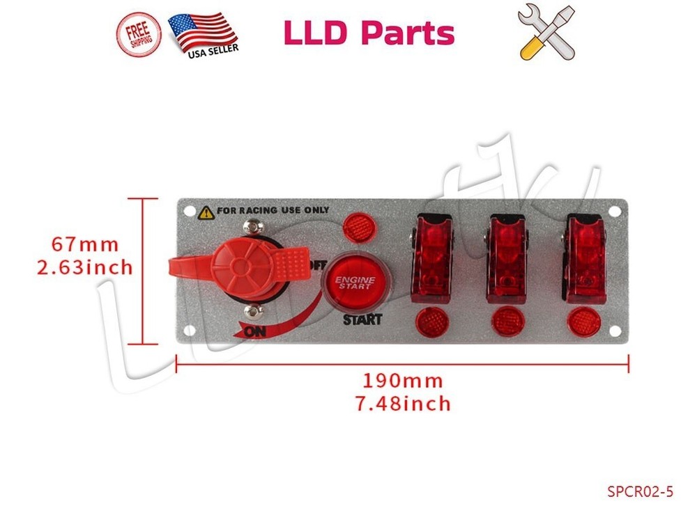 5 Gang Ignition Racing Car Switch Panel Engine Start Push Button LED Toggle