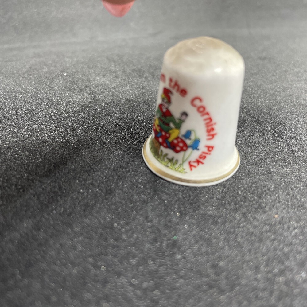 GOOD LUCK FROM THE CORNISH PISKY PIXIE FOLKLORE Bone CHINA SOUVENIR THIMBLE