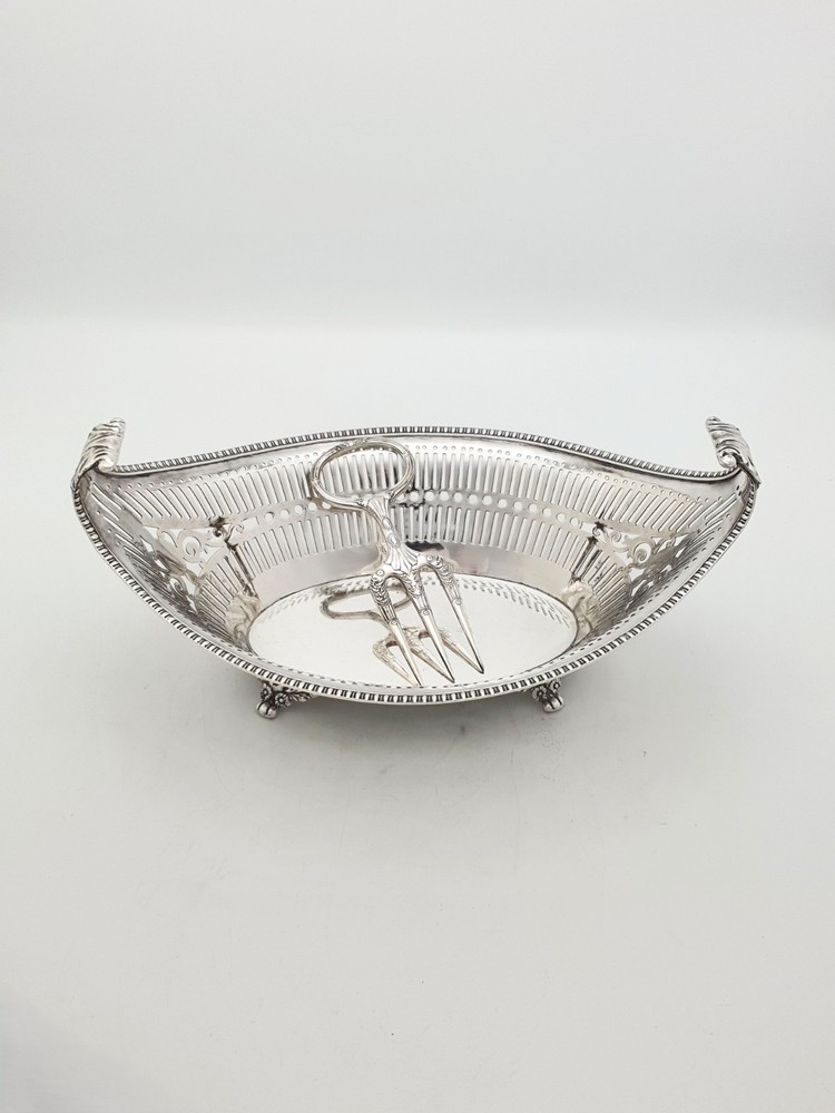 Antique Regency Style Pierced Bread Basket with Serving Fork – circa 1905