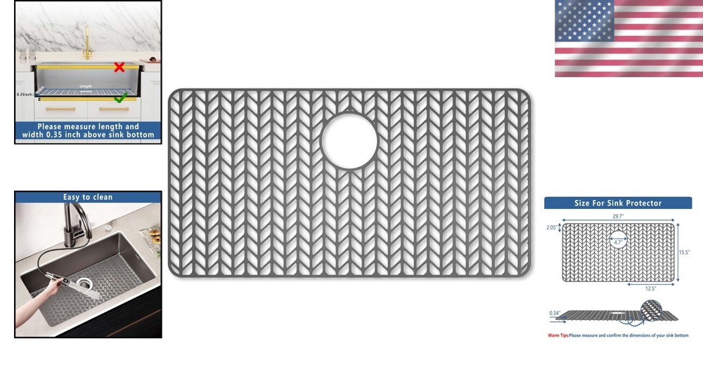 Large Silicone Sink Protector, 30" x 16", Gray