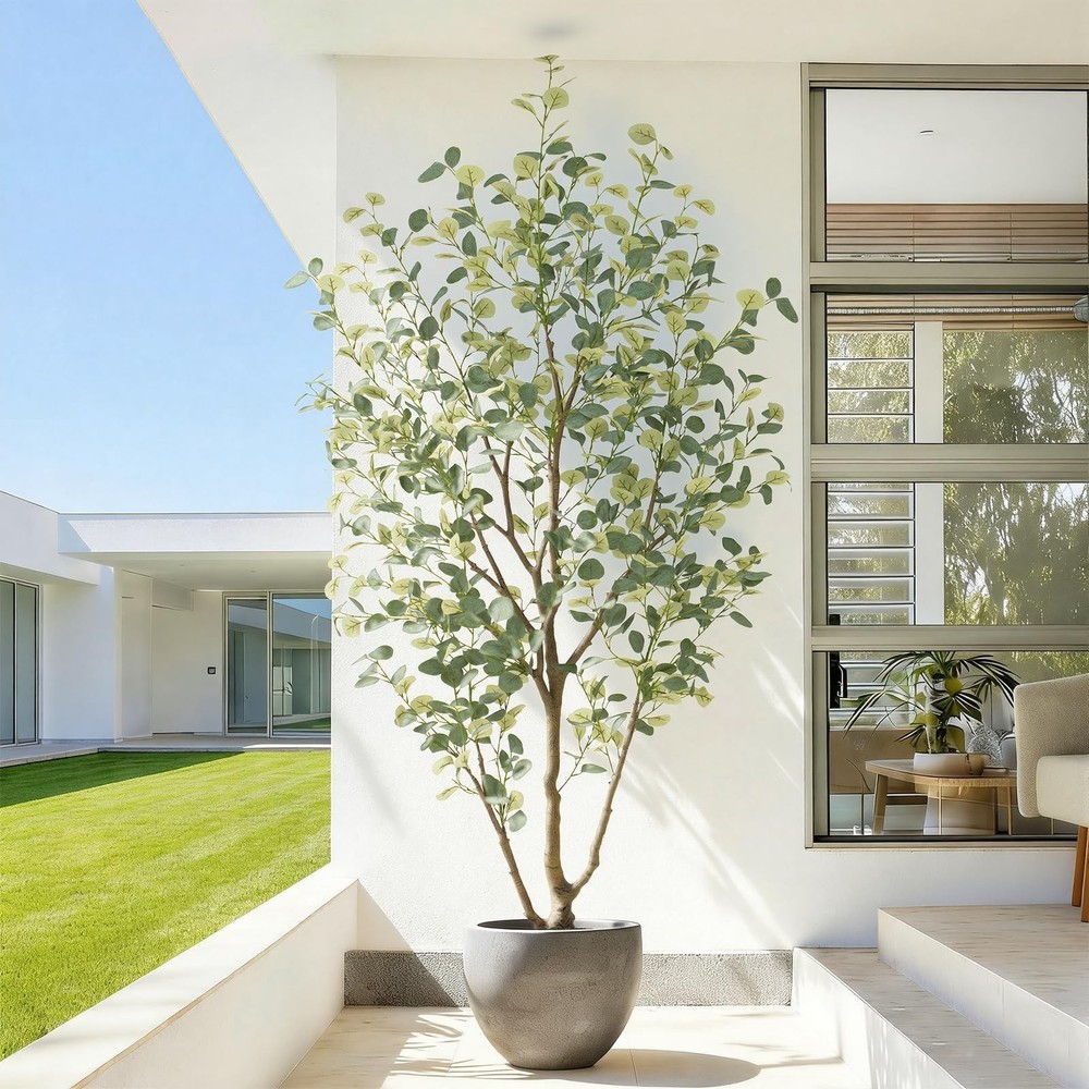 7FT Artificial Eucalyptus Tree Indoor, Faux Eucalyptus Tree with 689 Silk Lea...