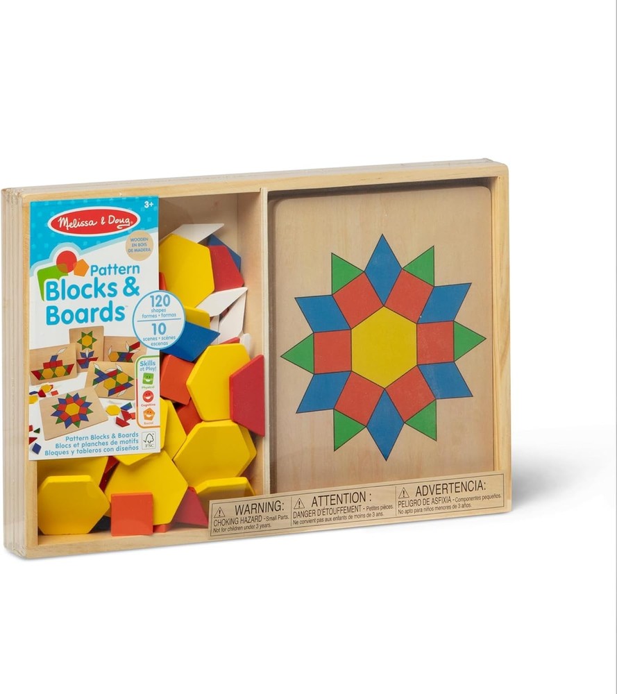 Melissa & Doug Pattern Blocks and Boards with 120 Multi-Colored Wooden Shape Til