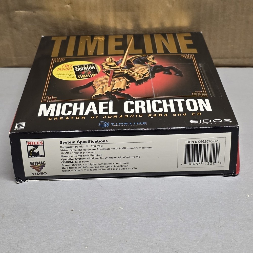 Timeline PC Game Big Box Michael Crichton Eidos Vintage Computer Game
