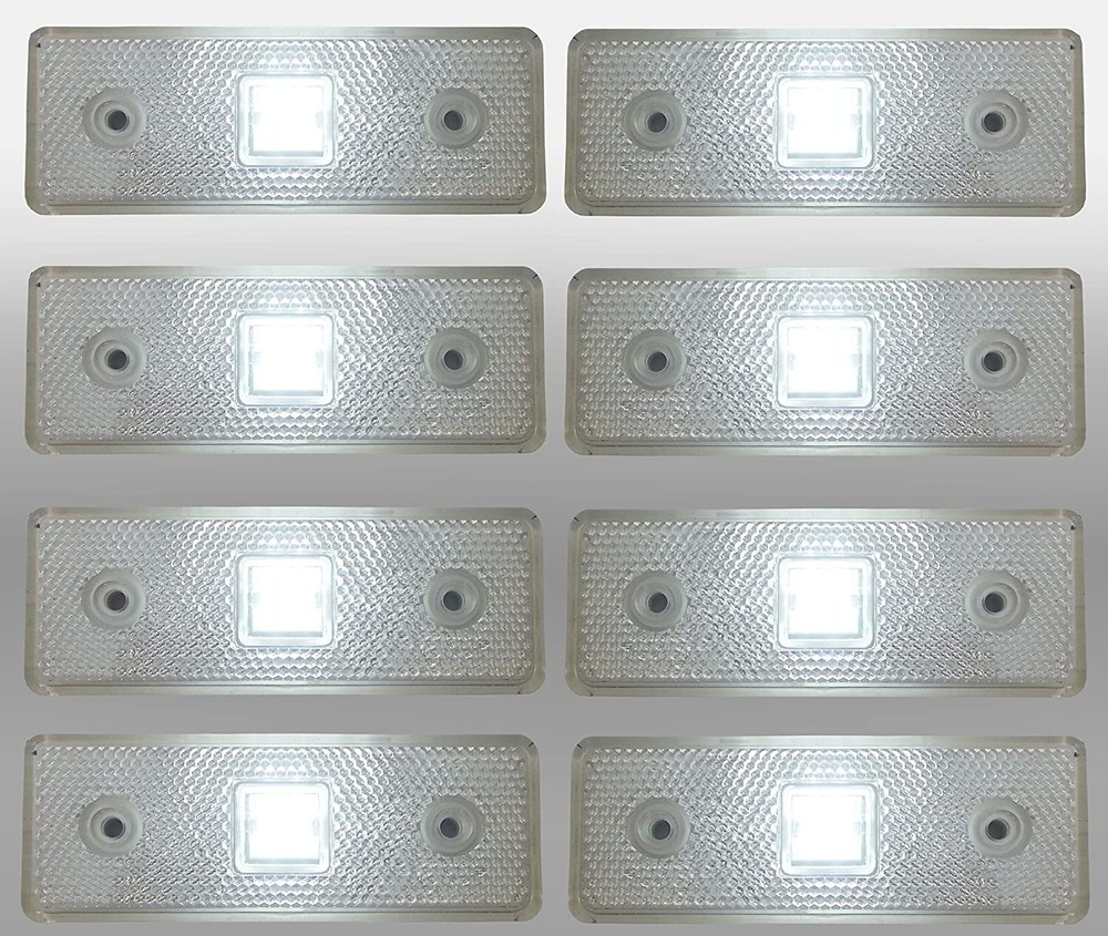 8 X Marker White Front Led Light Trailer Panel Van Reflector Caravan 12v E mark