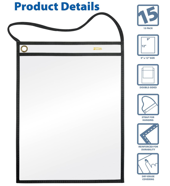 15 Pack 9x12" Clear Ticket Holders with Hanging Strap