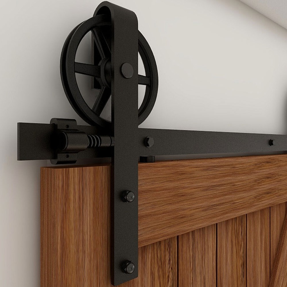 CCJH 4-20FT Sliding Barn Door Hardware Basic Black Roller Kit Single/Double Door