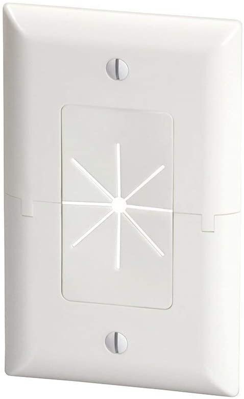 Split Wall Plate Flexible Open Low Voltage AV Cable Pass Through 1-Gang White
